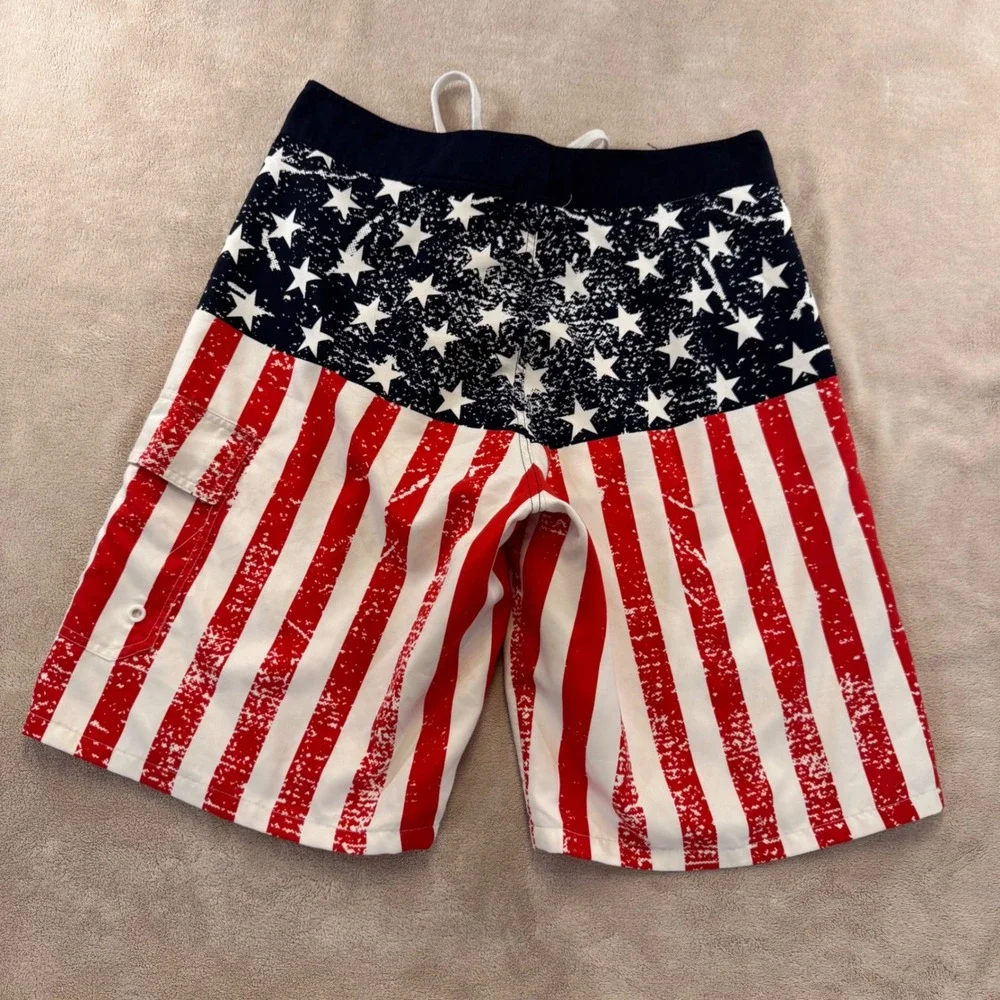 Calhoun American Flag Board Shorts‎ Patriotic Stars Stripes Beach Summer Surf M
